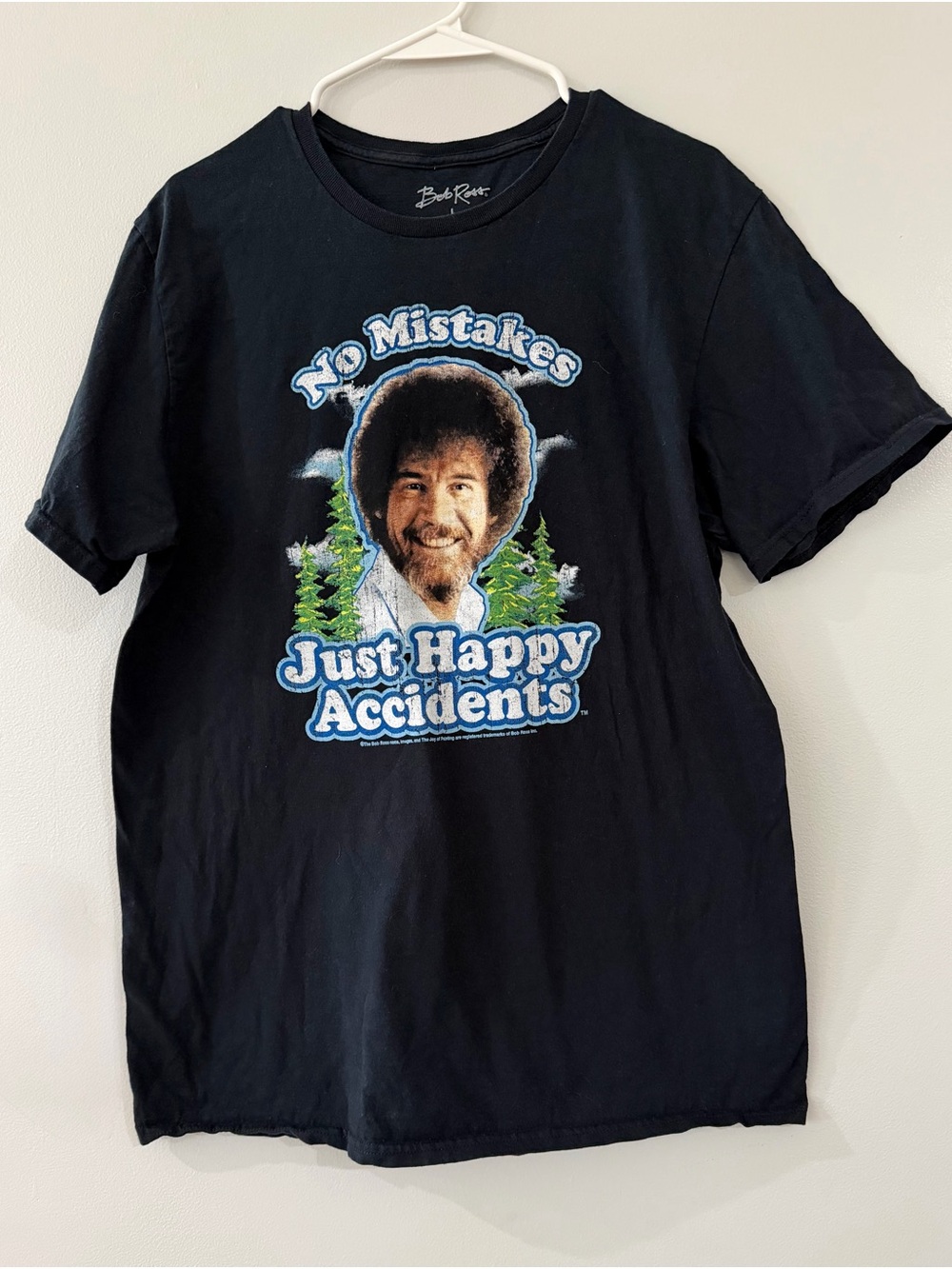 VINTAGE Bob Ross Black Short Sleeve Graphic Men's Crewneck Relaxed Fit T- Shirt